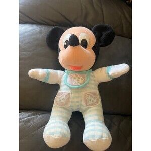 Vintage Walt Disney World Baby Mickey Mouse Plush Stuffed Toy Blue Bib Pajamas